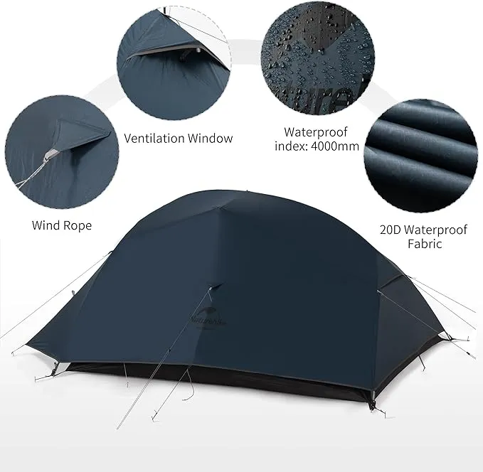 Naturehike Cloud-Up 3 Person Lightweight Backpacking Tent with Footprint - 3 Season Free Standing Dome Camping Hiking Waterproof Backpack Tents