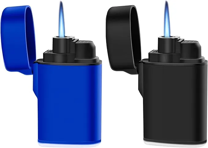 Navpeak Mini Torch Lighter Windproof Jet Flame Butane Pocket Refillable for Candles, Outdoor, Firework, Camping, Fireplaces, Gas Stove, BBQ & Survival Gear, Pack 2, Black Blue (Butane not Included)