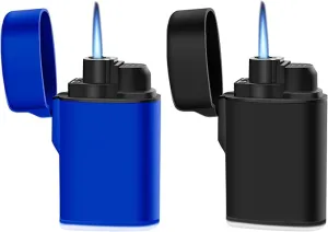 Navpeak Mini Torch Lighter Windproof Jet Flame Butane Pocket Refillable for Candles, Outdoor, Firework, Camping, Fireplaces, Gas Stove, BBQ & Survival Gear, Pack 2, Black Blue (Butane not Included)