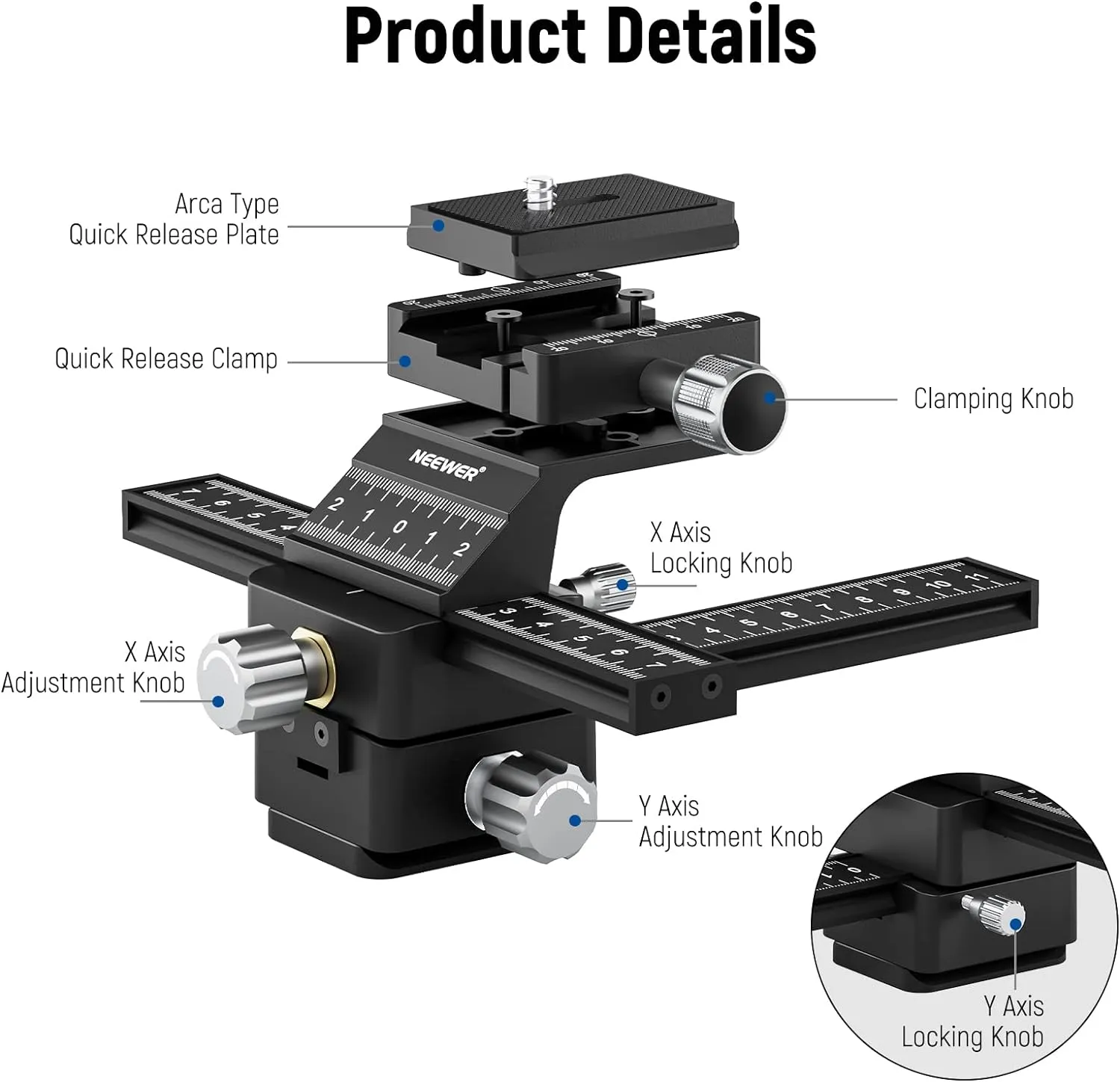 NEEWER 4-Way Macro Focusing Rail Slider with Quick Release Plate, 1/4”-20 Thread for Macro Photography and Close-Up Shooting, Compatible with Canon Nikon Fujifilm Sony DSLR Mirrorless Camera
