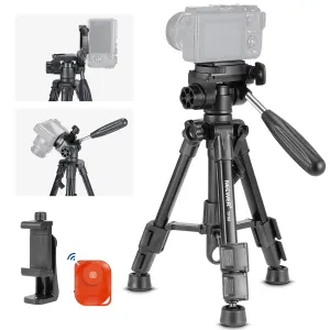 NEEWER Basic Mini Desk Tripod for iPhone & Camera with 3 Way Pan Tilt Head, Handle & Remote, Metal Portable Table Top Video Phone Tripod with 1/4" Plate for DSLR Camera Camcorder, Max Load 13lb, TP02