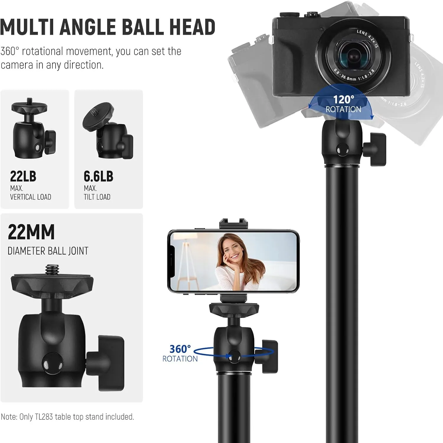 Neewer Extendable Camera Desk Mount with Ball Head, 17"-40" Adjustable Table Light Stand with 1/4" Screw & C Clamp for DSLR Camera, Ring Light, Live Stream, Vlog, Max Load: 6.6lb/3kg, TL283 (Black)