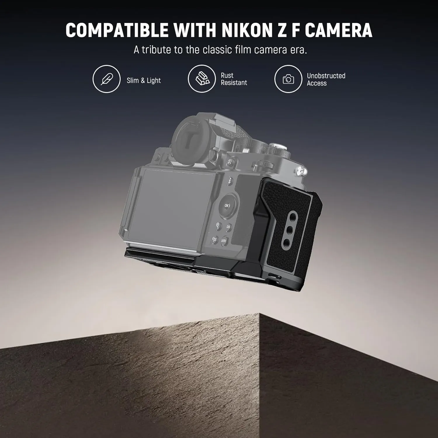 NEEWER Zf Handgrip L Shaped Grip Compatible with Nikon Z f Camera, Retro Mounting Baseplate L Bracket with Handle, Thumb Grip & Aluminum Shutter Button, Compatible with Arca Type Tripod Head, CA134