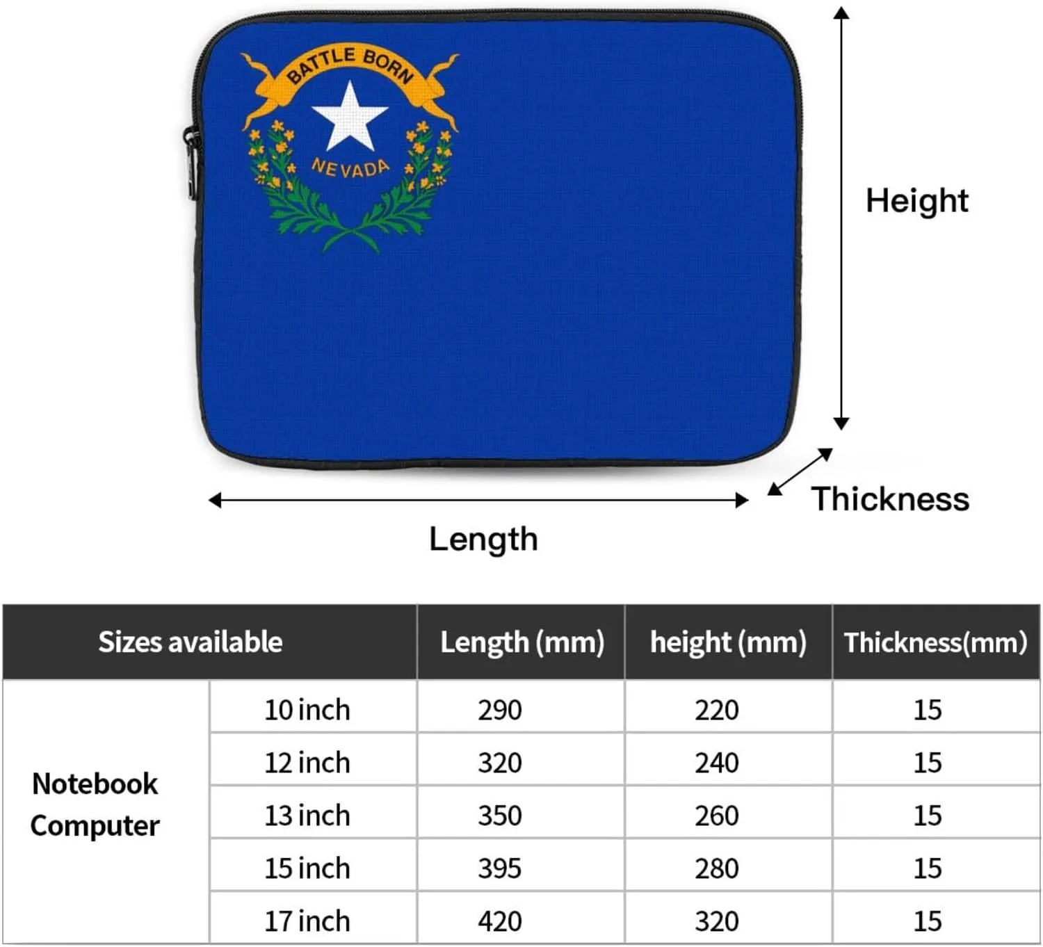 Nevada State Flag Pattern Shockproof Portable Laptop 15 inch Sleeve Bag for Men and Women - Ideal for Business Travel, School, and Daily Use