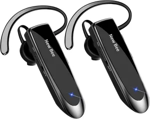 New bee [2 Pack] Bluetooth Earpiece Wireless Handsfree Headset V5.0 24 Hrs Driving Headset with Mic 60 Days Standby Time Bluetooth Headset for iPhone Android Samsung Laptop Truck Driver