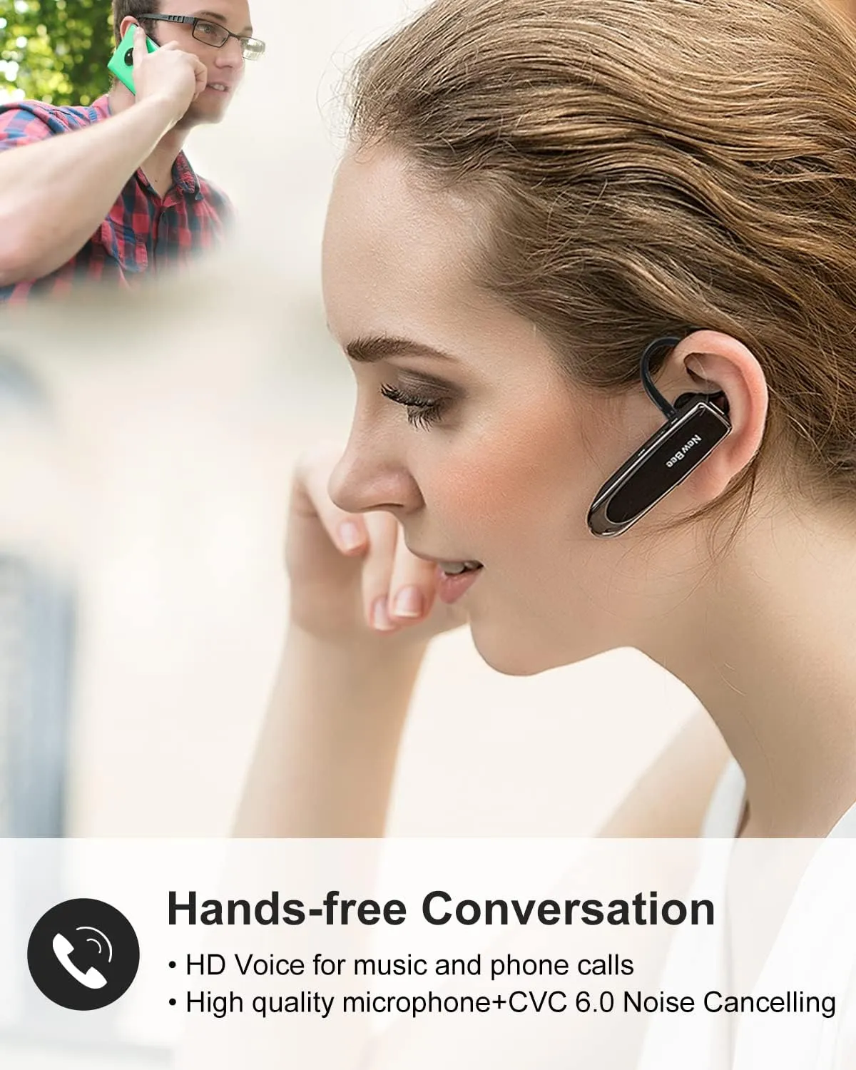 New bee [2 Pack] Bluetooth Earpiece Wireless Handsfree Headset V5.0 24 Hrs Driving Headset with Mic 60 Days Standby Time Bluetooth Headset for iPhone Android Samsung Laptop Truck Driver