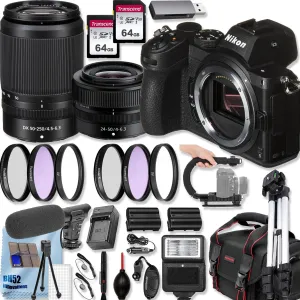 Nikon Z5 4K 24.3MP Video Recording Mirrorless Digital Camera with 24-50mm and Z DX 50-250mm f/4.5-6.3 VR Lenses 128GB Memory Lens Filters Shoulder Bag 50’ Tripod Deluxe Accessory Bundle (Renewed)