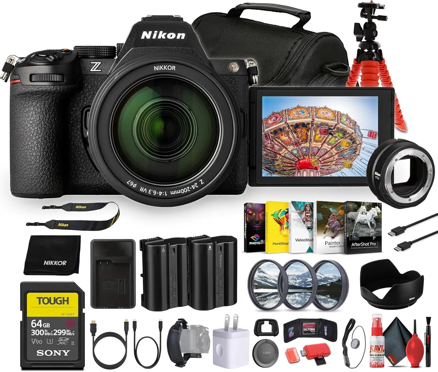 Nikon Z5 II Mirrorless Camera with 24-200mm f/4-6.3 VR Lens | Full-Frame 24.5MPs (1688) FTZ II Mount Adapter   64GB Card   EN-EL15C Battery   Photo Software   Lens Filter Kit   More (Renewed)