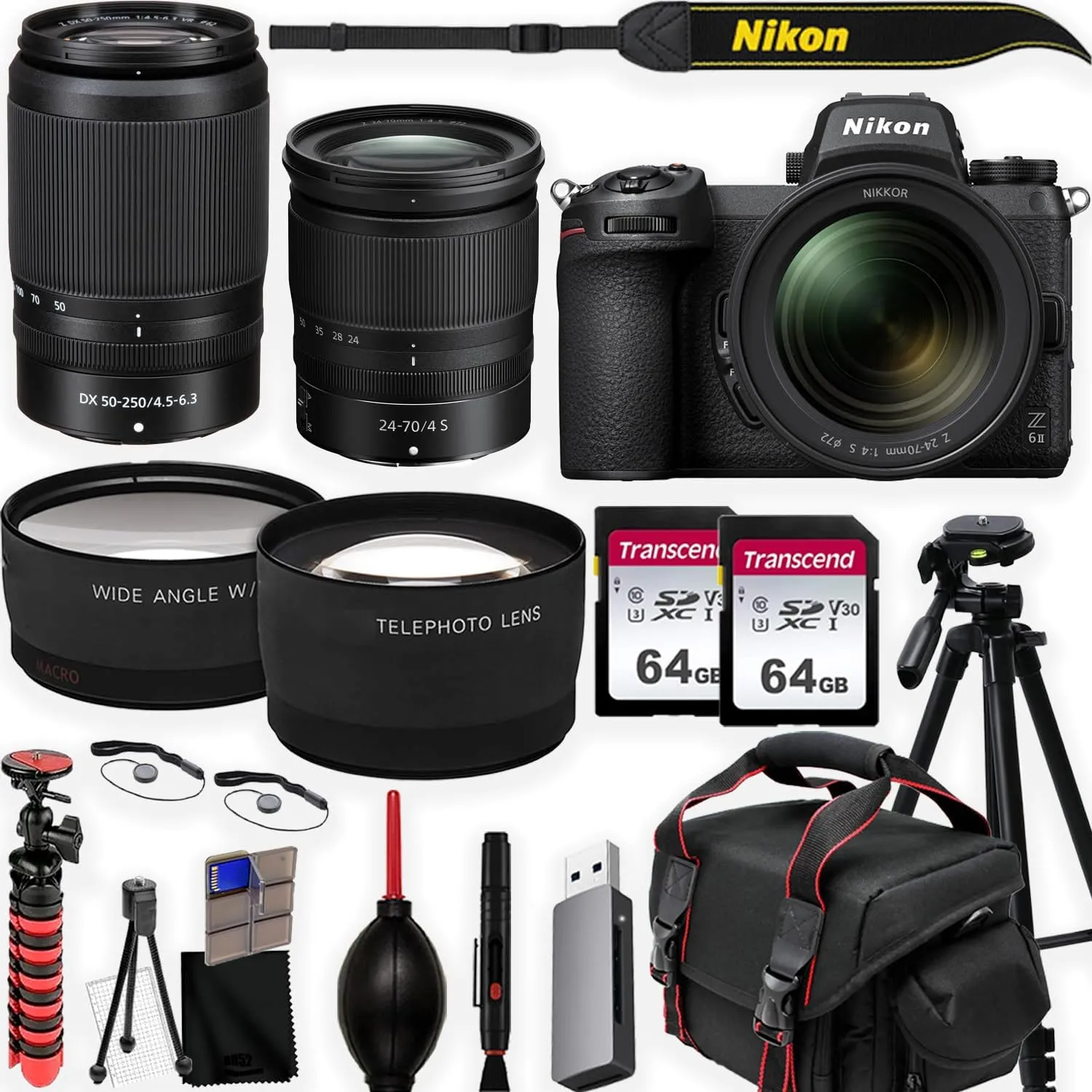Nikon Z6 II Mirrorless 4K Video Recording Camera with 24-70mm f/4 and Nikon NIKKOR Z DX 50-250mm f/4.5-6.3 VR Lenses   Tripod, Shoulder Bag and Deluxe Accessory Bundle (Renewed)