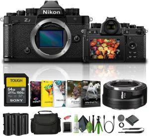 Nikon Zf with 24.5MP Sensor and 4K Video Recording Mirrorless Camera (1761)   FTZ II Adapter   64GB Memory Card   Bag   EN-EL15c Battery   Card Reader   Corel Photo Software   Flex Tripod   More