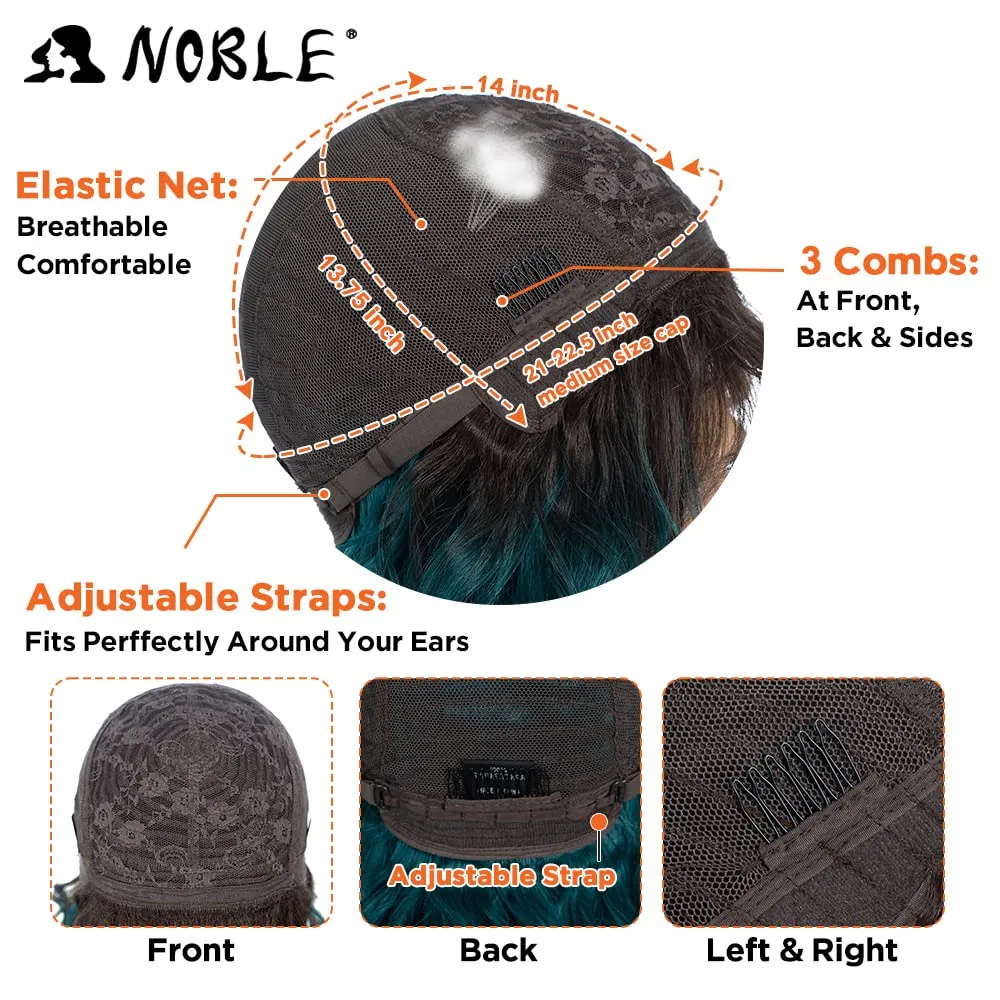 NOBLE Synthetic Curly Bob Wig With Bangs Short Bob Wigs Ombre Brown To Green Color Women's Shoulder Length Wigs Curly Wavy Wig Heat Resistant Colorful Daily Party Wig.