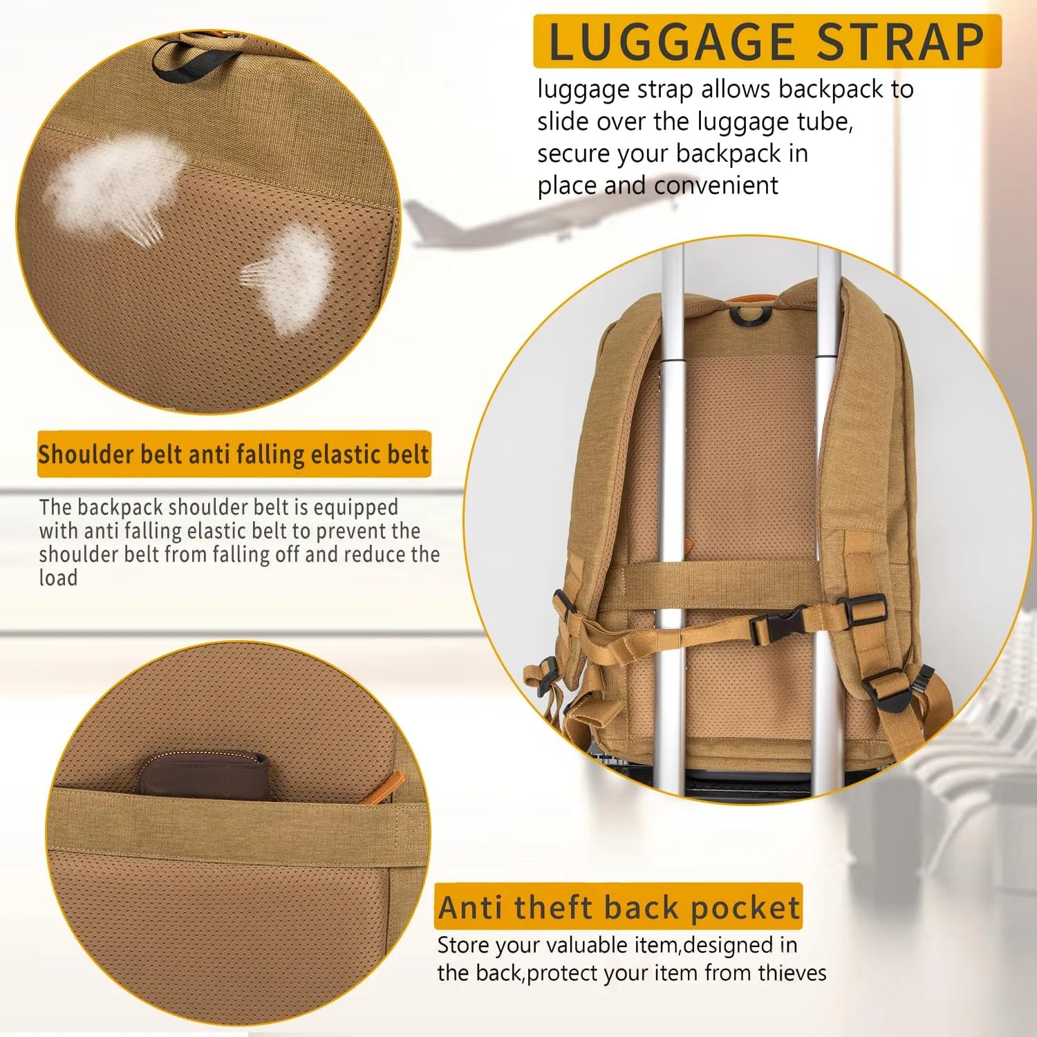 NOBLEMAN Travel Laptop Backpack for Women Men, Slim Light weight Computer Backpack with Laptop Luggage Sleeve, Water Resistent Work College Business Backpack with USB Fits 17 Inch Laptop(Khaki)