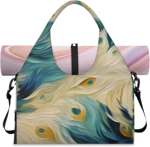 Oil painting of peacock feathers Women's Yoga Gym Bag - Adjustable shoulder strap with shoe compartment, large gym bag with multiple pockets for yoga mat, gym equipment and travel accessories