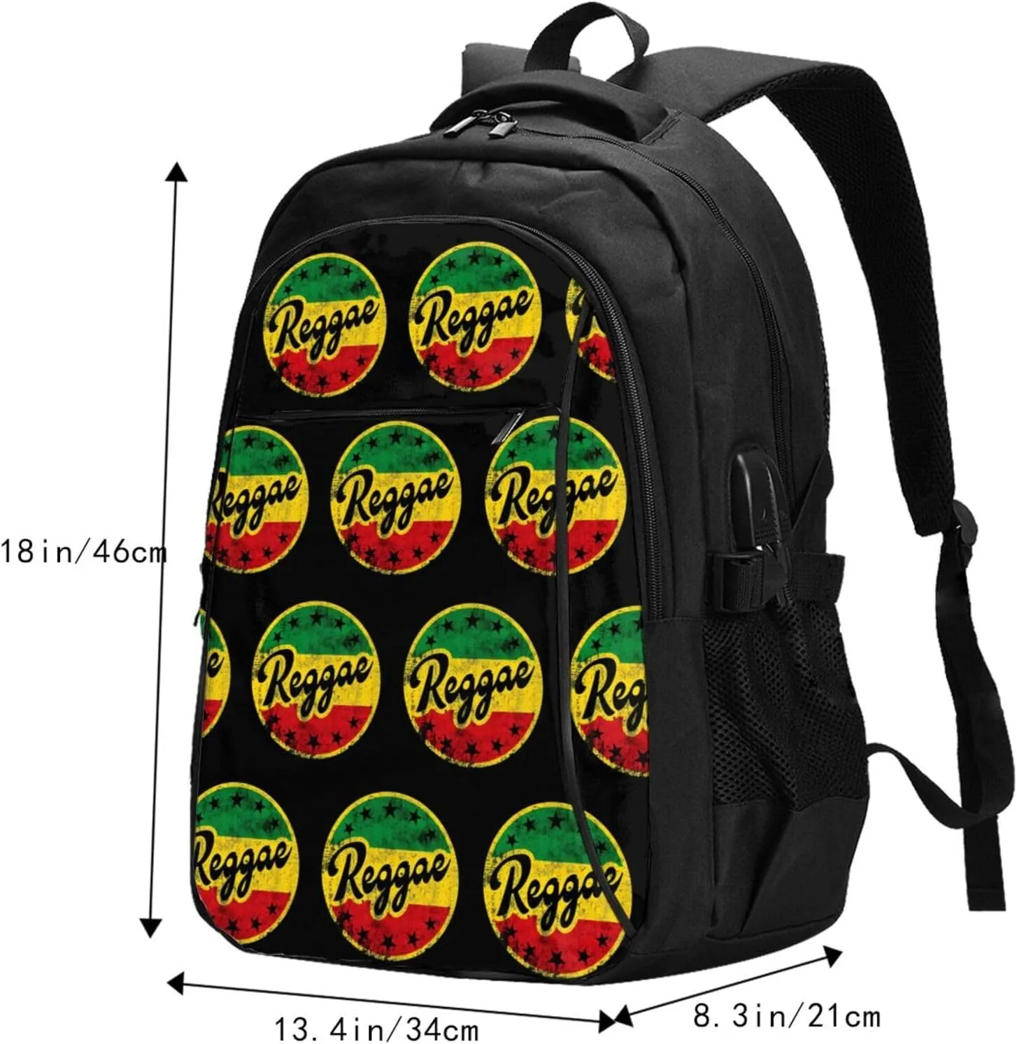 One Loves Jamaican Rasta Reggae Travel Backpack Laptop Backpacks Business Rucksack Outdoor Daypack Large Sport Bag with Luggage Strap USB Charging Port for Hiking Working
