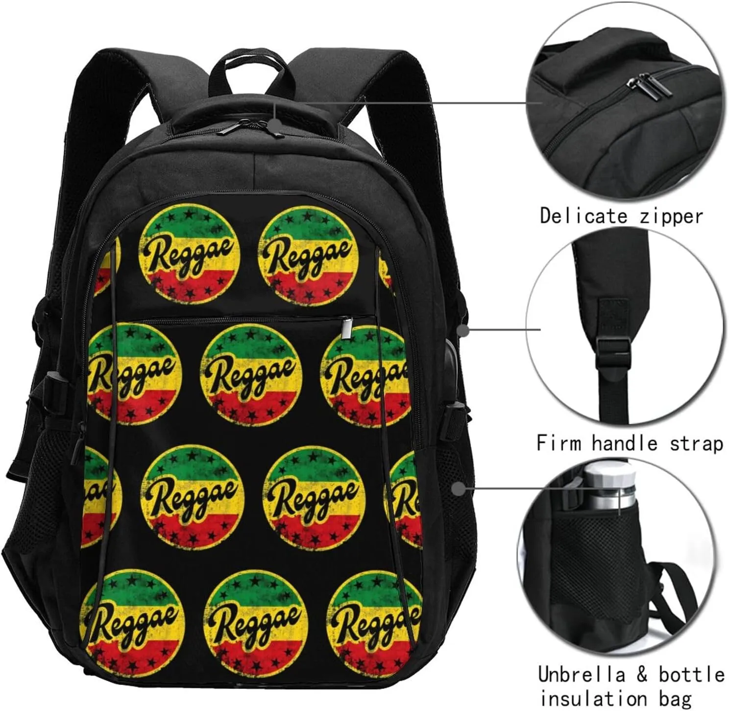 One Loves Jamaican Rasta Reggae Travel Backpack Laptop Backpacks Business Rucksack Outdoor Daypack Large Sport Bag with Luggage Strap USB Charging Port for Hiking Working