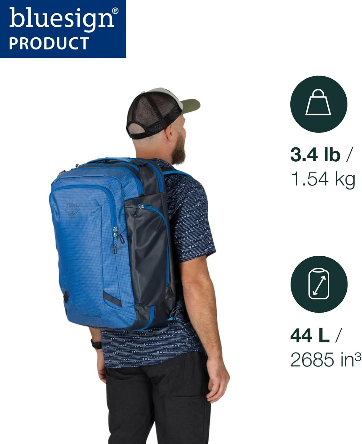 Osprey Transporter 44L Travel Pack, Blue Flame/Nocturnal Blue