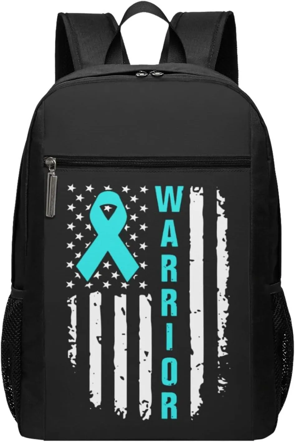 Ovarian Cancer Awareness American Flag Survivor Travel Laptop Backpack, Business Anti Theft Slim Sturdy Laptops Backpacks, College Computer Bag Gift for Men & Women Fits 17 Inch Notebook,Black