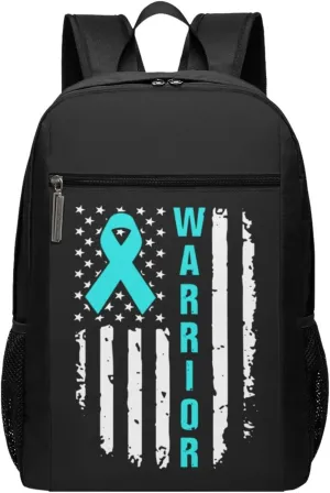 Ovarian Cancer Awareness American Flag Survivor Travel Laptop Backpack, Business Anti Theft Slim Sturdy Laptops Backpacks, College Computer Bag Gift for Men & Women Fits 17 Inch Notebook,Black