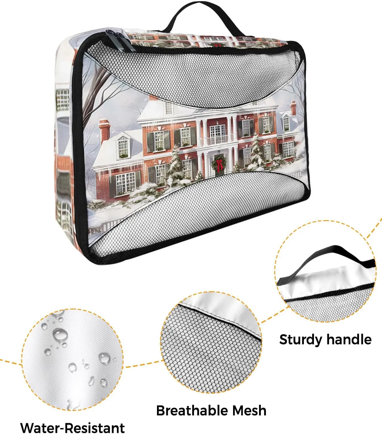 Packing Cubes for Travel, 4 Set Travel Packing Organized Cubes Christmas Snow Scene Snowflakes House White Christmas Tree Waterproof Luggage Organizer Travel Accessories for Carry On Suitcases