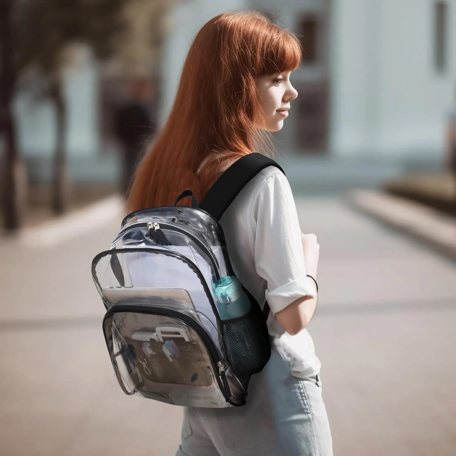 PACKISM Clear Backpack - 2 Pack Large Clear Backpack Heavy Duty Transparent Backpacks for School, See Through Bookbag for Student, Work, Travel, Black Grey(for age 12 above)