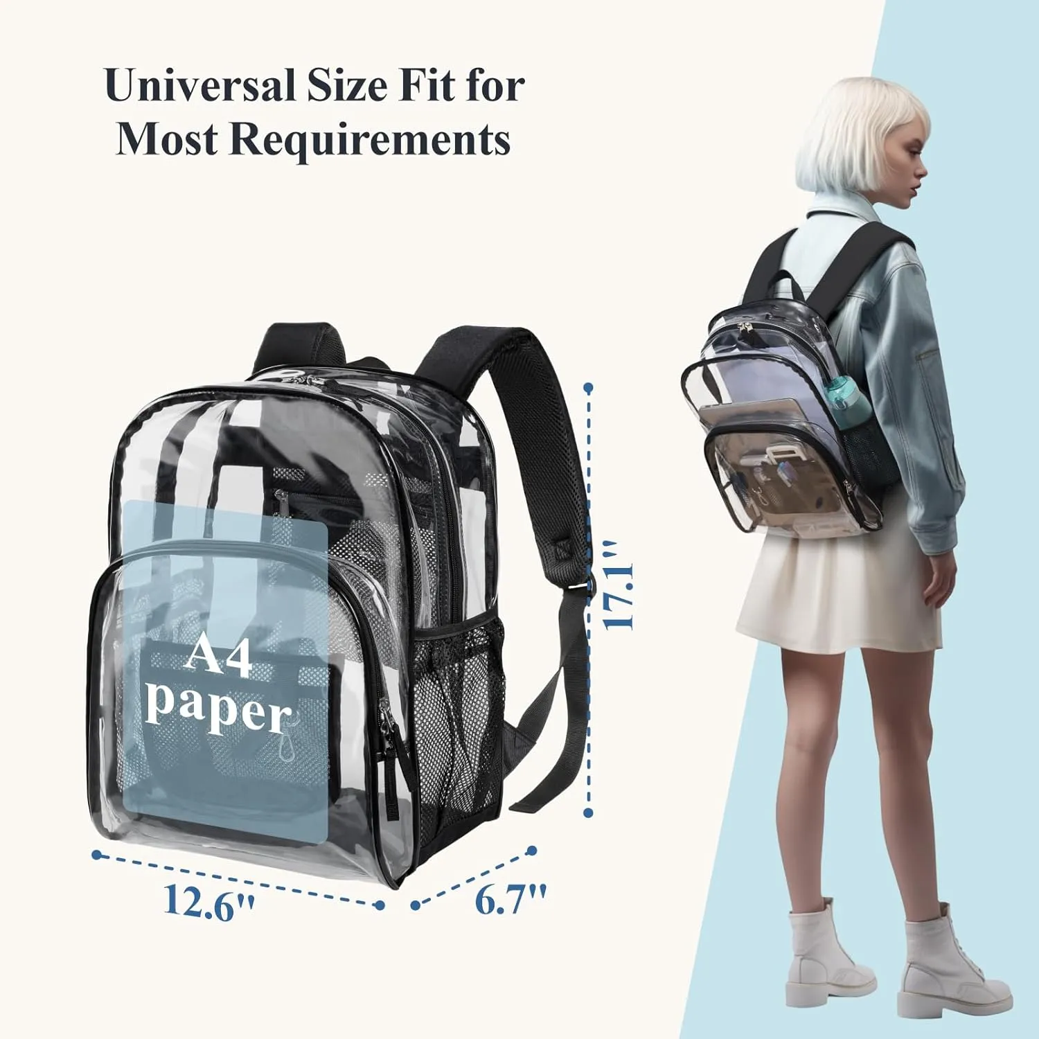 PACKISM Clear Backpack - 2 Pack Large Clear Backpack Heavy Duty Transparent Backpacks for School, See Through Bookbag for Student, Work, Travel, Black Grey(for age 12 above)