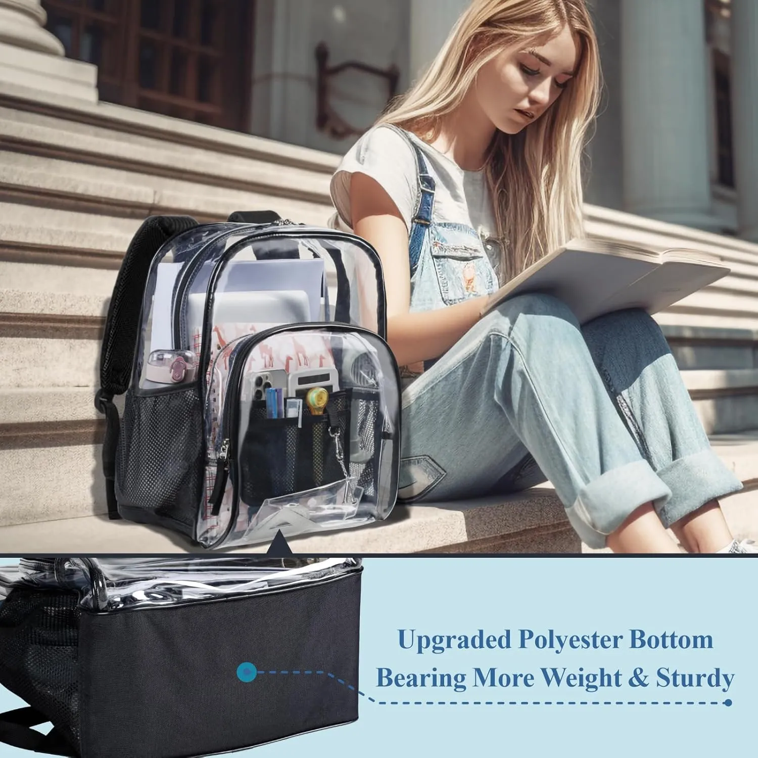 PACKISM Clear Backpack - 2 Pack Large Clear Backpack Heavy Duty Transparent Backpacks for School, See Through Bookbag for Student, Work, Travel, Black Grey(for age 12 above)