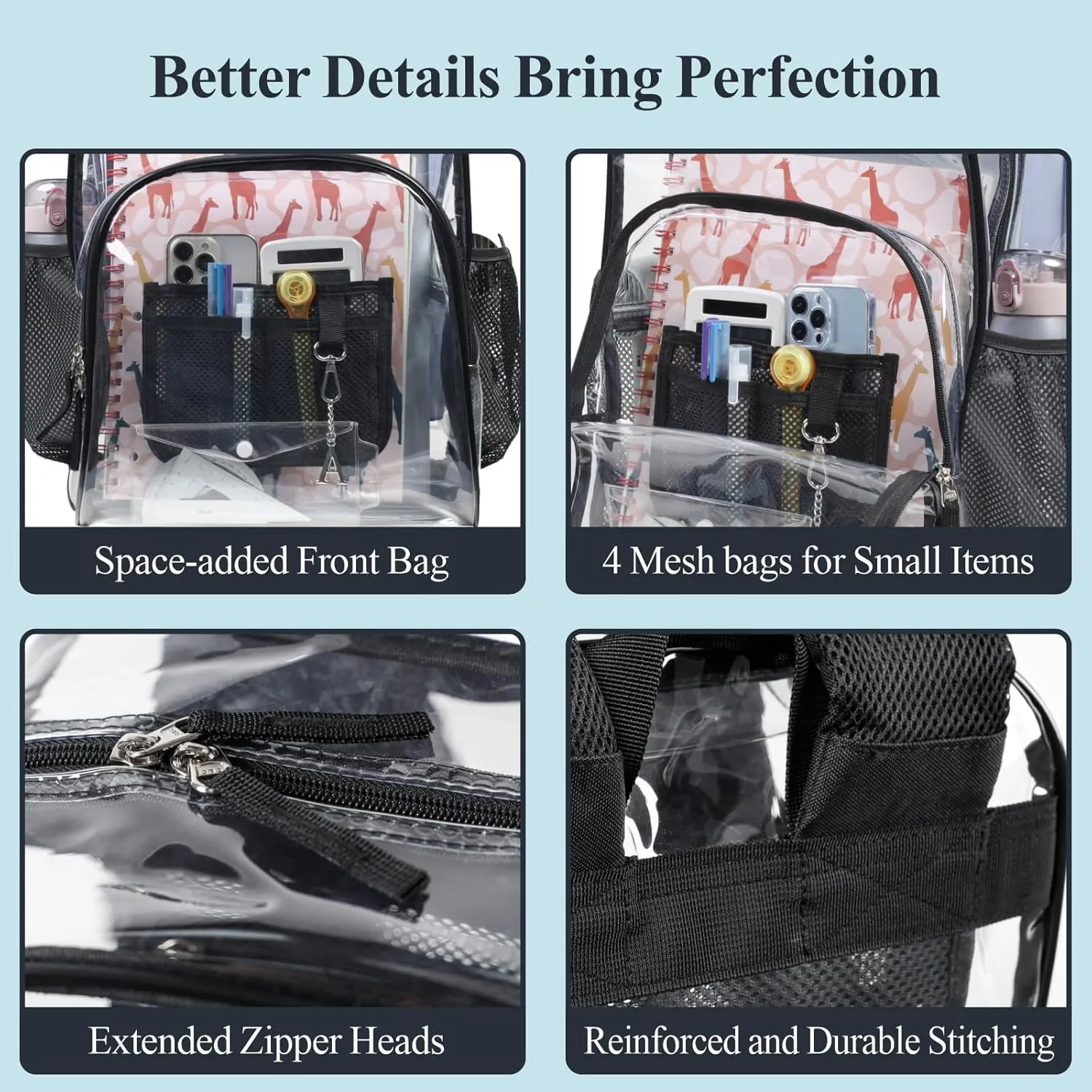 PACKISM Clear Backpack - 2 Pack Large Clear Backpack Heavy Duty Transparent Backpacks for School, See Through Bookbag for Student, Work, Travel, Black Grey(for age 12 above)