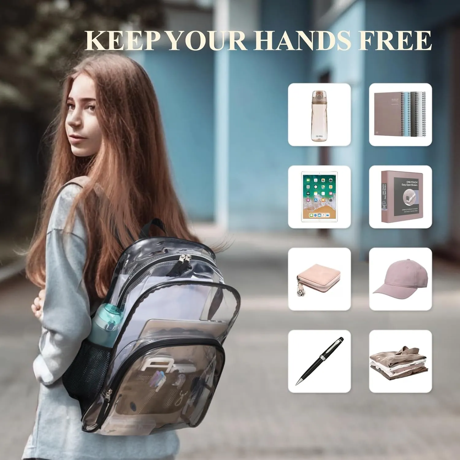 PACKISM Clear Backpack - 2 Pack Large Clear Backpack Heavy Duty Transparent Backpacks for School, See Through Bookbag for Student, Work, Travel, Black Grey(for age 12 above)