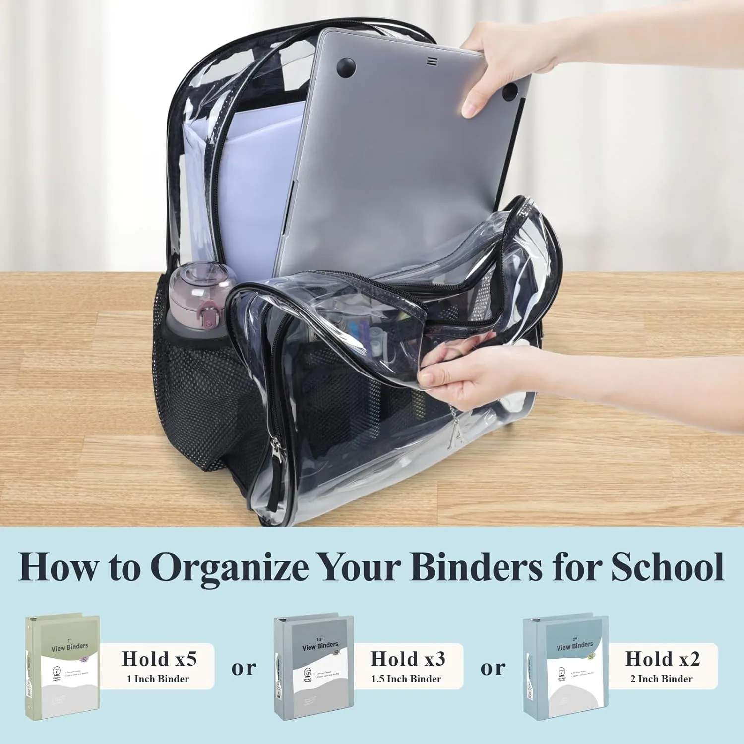 PACKISM Clear Backpack - 2 Pack Large Clear Backpack Heavy Duty Transparent Backpacks for School, See Through Bookbag for Student, Work, Travel, Black Grey(for age 12 above)