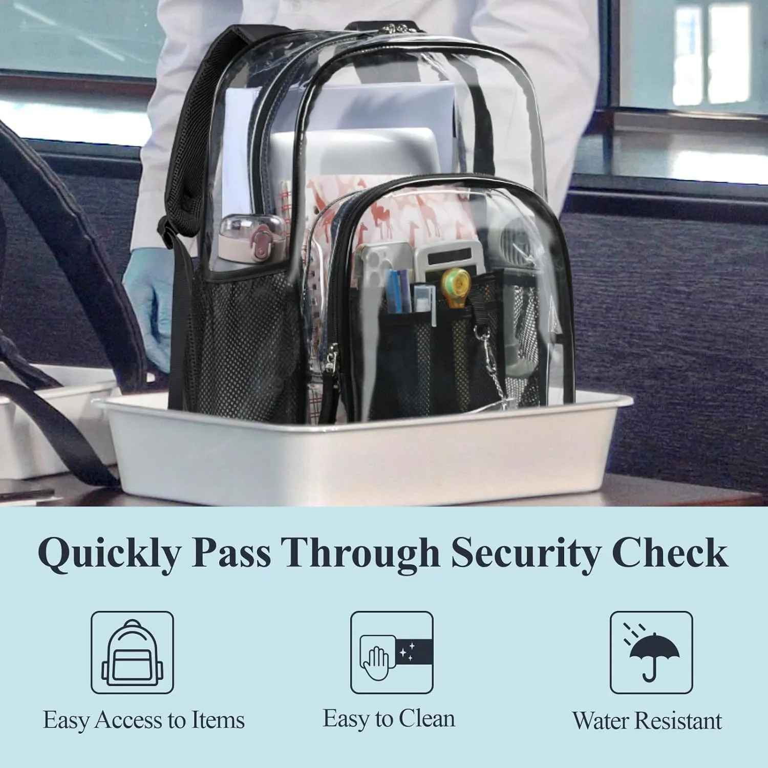 PACKISM Clear Backpack - 2 Pack Large Clear Backpack Heavy Duty Transparent Backpacks for School, See Through Bookbag for Student, Work, Travel, Black Grey(for age 12 above)