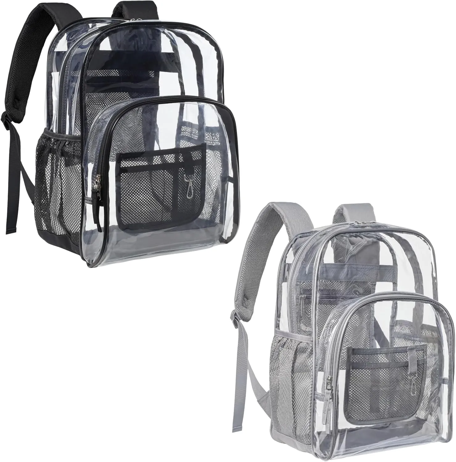 PACKISM Clear Backpack - 2 Pack Large Clear Backpack Heavy Duty Transparent Backpacks for School, See Through Bookbag for Student, Work, Travel, Black Grey(for age 12 above)