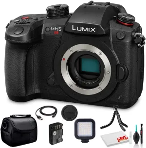 Panasonic Lumix DC-GH5S Mirrorless Digital Camera (DC-GH5S) - Bundle - with LED Video Light   Soft Bag   12 Inch Flexible Tripod   Cleaning Set