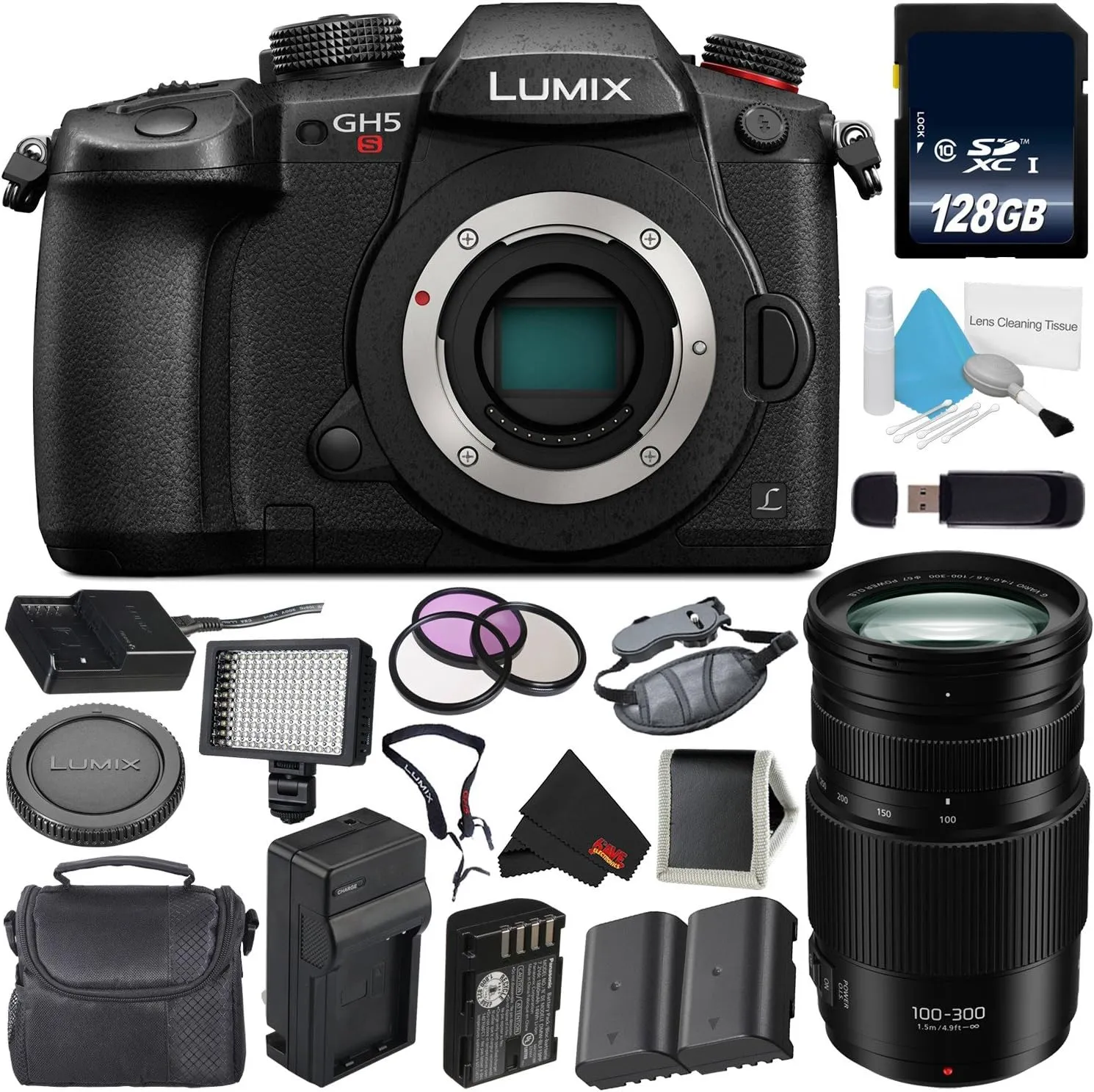 Panasonic Lumix DC-GH5S Mirrorless Micro Four Thirds Digital Camera International Version   Panasonic Lumix G Vario 100-300mm f/4-5.6 II Power O.I.S. Lens Bundle
