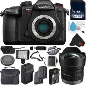 Panasonic Lumix DC-GH5S Mirrorless Micro Four Thirds Digital Camera International Version   Panasonic Lumix G Vario 7-14mm Lens(International Version)   128GB Class 10 Memory Card Bundle