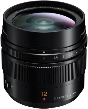 Panasonic LUMIX G Leica DG SUMMILUX Lens, 12mm, F1.4 ASPH., Wide Angle, Professional Mirrorless Micro Four Thirds, H-X012 (USA Black)
