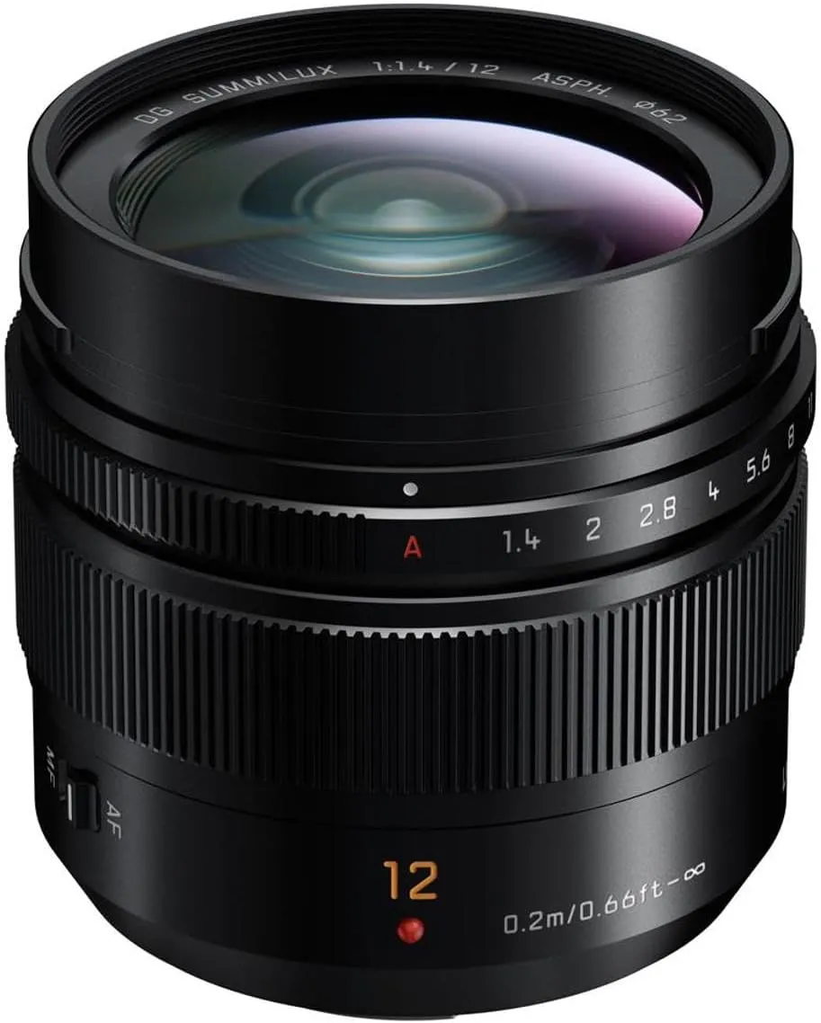 Panasonic LUMIX G Leica DG SUMMILUX Lens, 12mm, F1.4 ASPH., Wide Angle, Professional Mirrorless Micro Four Thirds, H-X012 (USA Black)