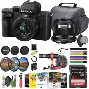 Panasonic Lumix G100 4k Mirrorless Camera with 12-32mm and Om System Olympus M.zuiko Digital 45mm F1.8 Lens Ideal Vlogging Camera Kit Bundle with 64gb Sd Card   Tripod   Rode Videomicro Mic and More
