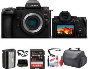 Panasonic Lumix G9 II Micro Four Thirds Mirrorless Camera, 25.2MP (Body Only) (DC-G9M2BODY)   64GB Card   Card Reader   Bag   Cleaning Kit