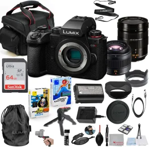 Panasonic Lumix G9 II Mirrorless Camera with 12-60mm f/2.8-4 & 25mm f/1.4 II Lens Bundle   Accessory Kit with 64GB Memory, Grip Tripod, Carry Case, Editing Software Package & More (32 Items)