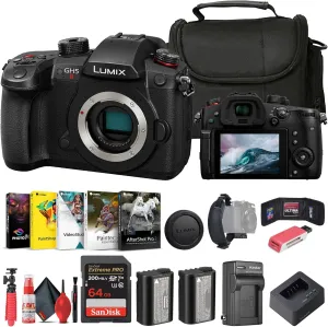 Panasonic Lumix GH5 II Mirrorless Camera (DC-GH5M2BODY)   Corel Photo Software   Bag   64GB Card   Charger   Card Reader   DMW-BLF19 Battery   Flex Tripod   Cleaning Kit   Memory Wallet   Hand Strap