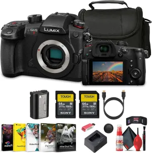 Panasonic Lumix GH5 II Mirrorless Micro Four Thirds Camera (DC-GH5M2BODY) with 2 x 64 GB Memory Card   Carry Case   Cleaning Kit   Art Studio Software   More