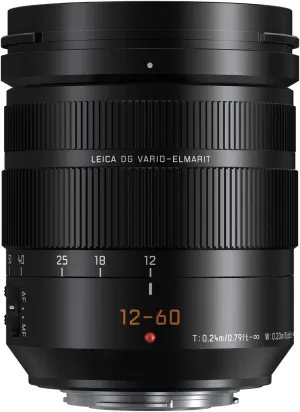 Panasonic LUMIX Professional 12-60mm Camera Lens, Leica DG Vario-ELMARIT, F2.8-4.0 ASPH, Dual I.S. 2.0 with Power O.I.S, Mirrorless Micro Four Thirds, H-ES12060 (Black)