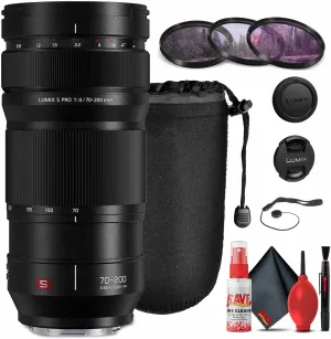 Panasonic Lumix S PRO 70-200mm f/4 O.I.S. Lens (S-R70200 Bundle Including: 3-Piece Filter Kit, Lens Caps, Lens Pouch, Cap Keeper, Full Cleaning Kit