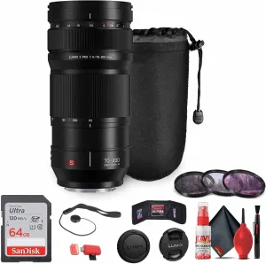 Panasonic Lumix S PRO 70-200mm f/4 O.I.S. Lens (S-R70200) Bundle Including: 64 GB Memory Card, 3-Piece Filter Kit, Lens Caps, Lens Pouch, Cap Keeper, Full Cleaning Kit, Card Reader, Card Wallet