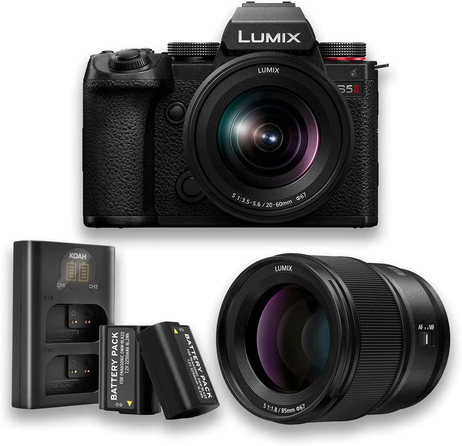 Panasonic LUMIX S5II Hybrid 24.2MP Full Frame Mirrorless Camera with 20-60mm Lens - 4K Video Recording Bundle with LUMIX S Series 85mm f/1.8 Mirrorless Lens and Camera Accessories (3 Items)