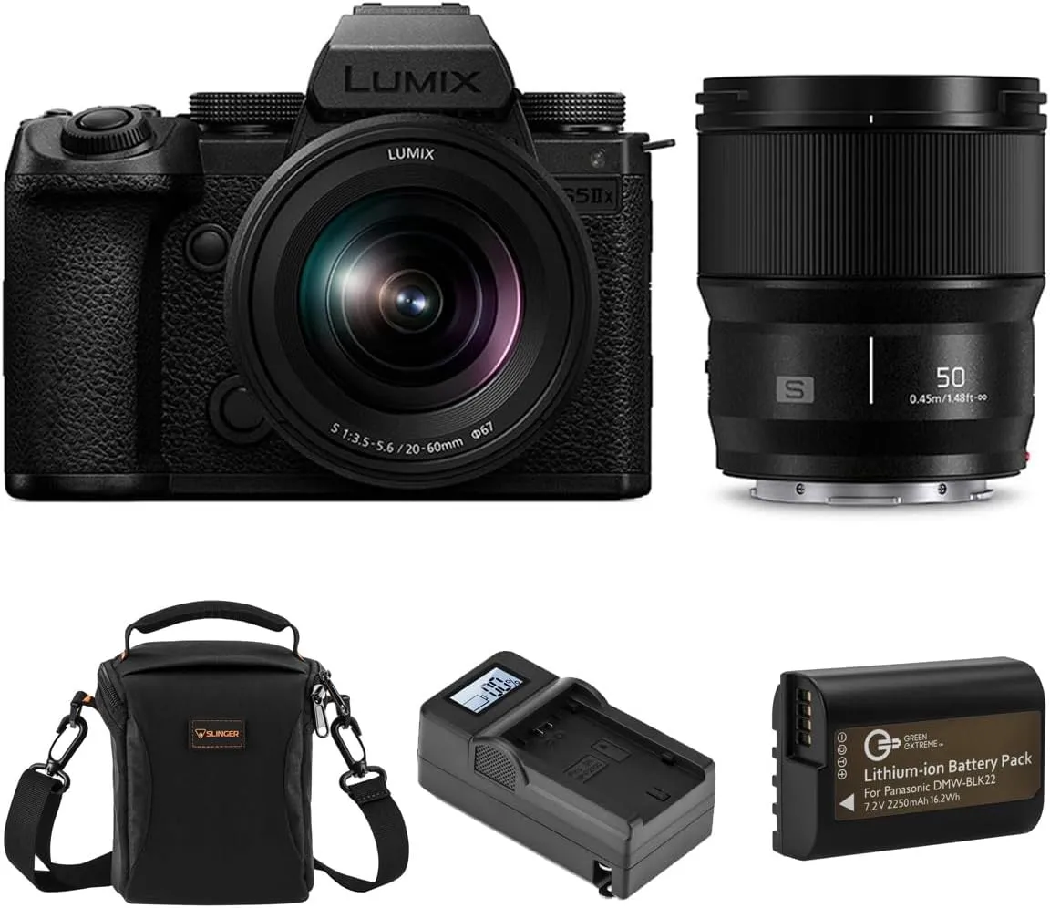 Panasonic LUMIX S5IIX Mirrorless Camera with 20-60mm f/3.5-5.6 and 50mm f/1.8 Lenses, Bundle with Battery, Smart Charger and Shoulder Bag