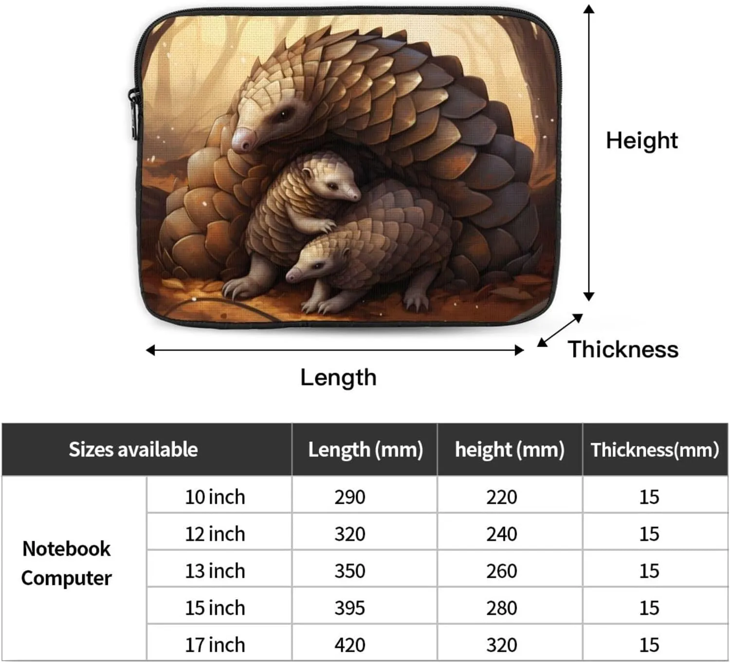 Pangolin Parenting Print Pattern Shockproof Portable Laptop 15 inch Sleeve Bag for Men and Women - Ideal for Business Travel, School, and Daily Use
