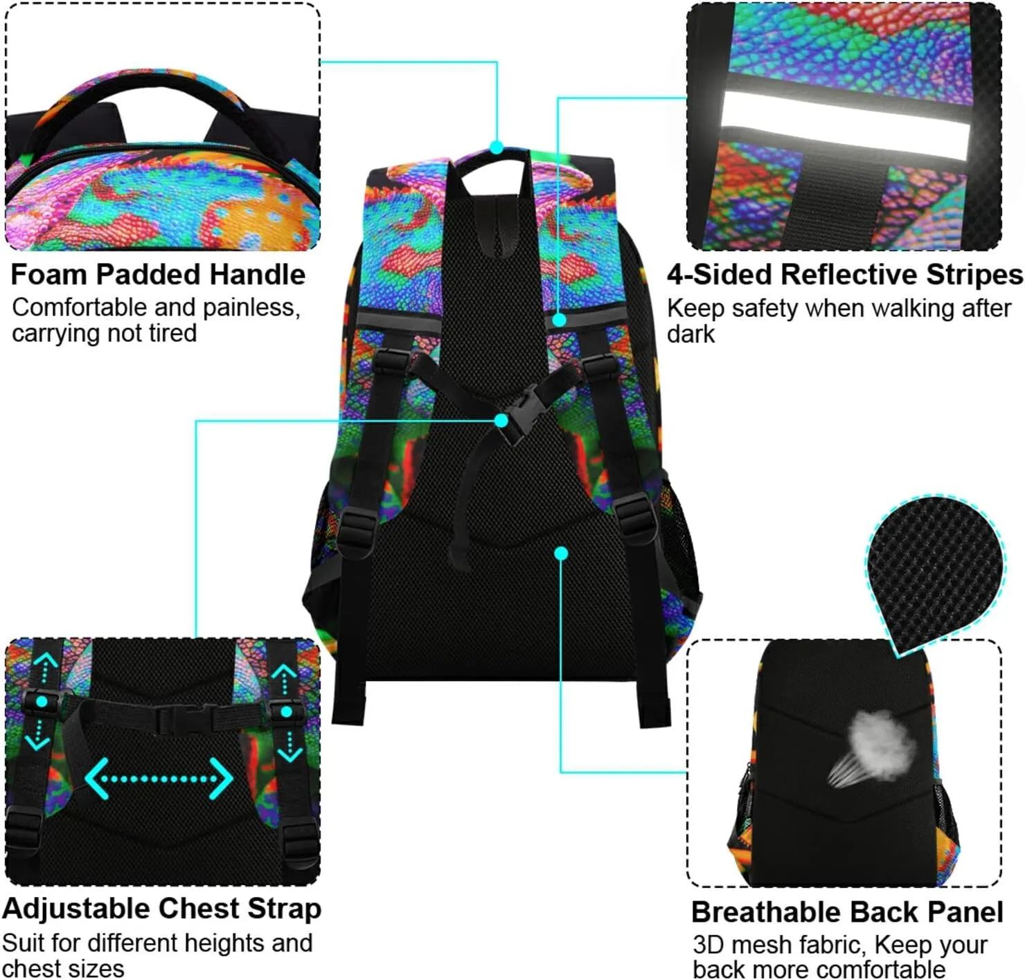 panksolu Colorful Lizard Backpacks Travel Laptop Backpack School Bookbag Daypack for Men Women Teens Kids One Size…