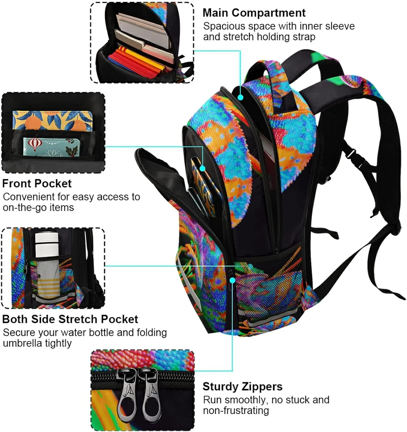 panksolu Colorful Lizard Backpacks Travel Laptop Backpack School Bookbag Daypack for Men Women Teens Kids One Size…