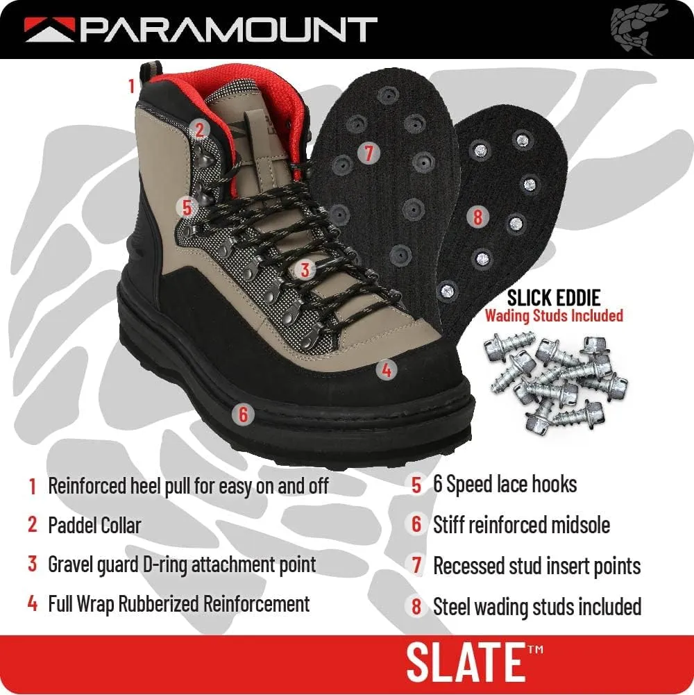 Paramount Outdoors Slate Cleated Wading Boot Rubber Bottom Wading Shoe With Metal Wading Studs